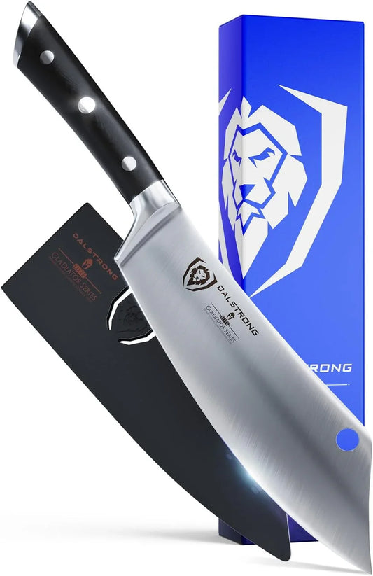 Chef & Cleaver Knife - 8 Inch - the Crixus - Gladiator Series Elite - German HC Steel - Hybrid Razor Sharp Kitchen Knife - Black G10 Handle - W/Sheath - Chef Knife - NSF Certified