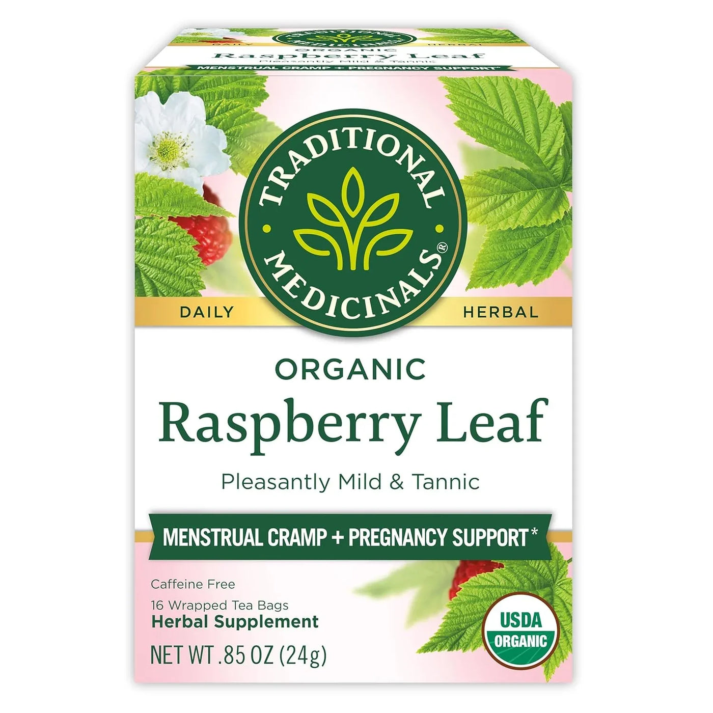 Organic Raspberry Leaf Herbal Tea, Eases Menstrual Cramps & Supports Healthy Pregnancy, (Pack of 1) - 16 Tea Bags