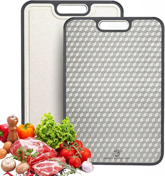 Titanium Cutting Board | Scratch Reduction Mesh | Double-Sided Pure Titanium and Wheat Straw | anti Slip | Juice Groove | Stain Resistant | Food Grade | Easy to Clean |