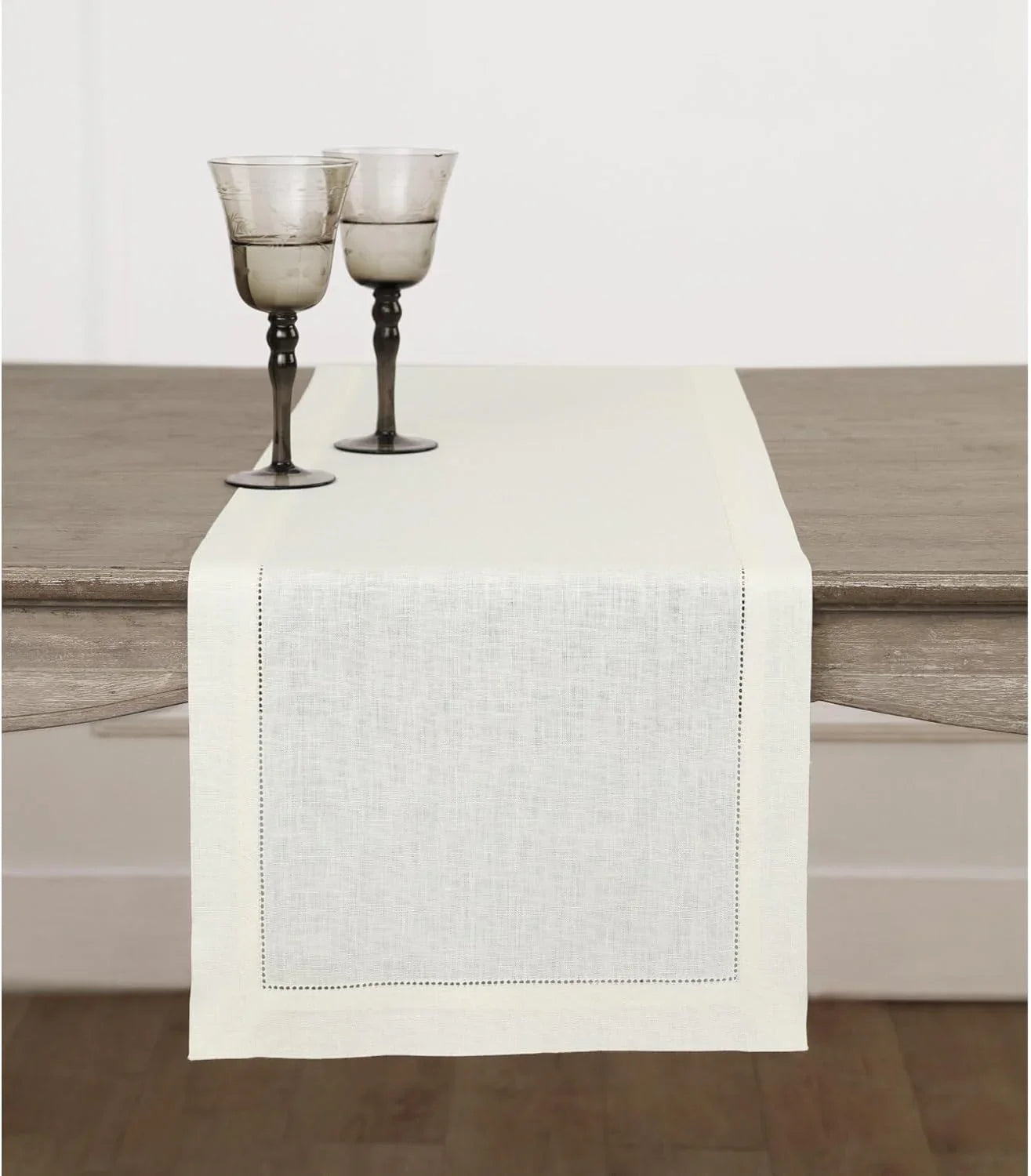 Linen Ivory Table Runner 90 Inches Long - 100% Pure Linen Hemstitch 14 X 90 Inch Table Runner for Dining, Spring, Summer, Mothers Day - Classic Hemstitch