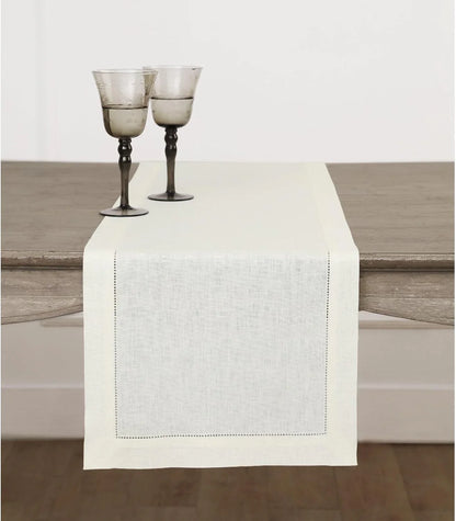 Linen Ivory Table Runner 90 Inches Long - 100% Pure Linen Hemstitch 14 X 90 Inch Table Runner for Dining, Spring, Summer, Mothers Day - Classic Hemstitch