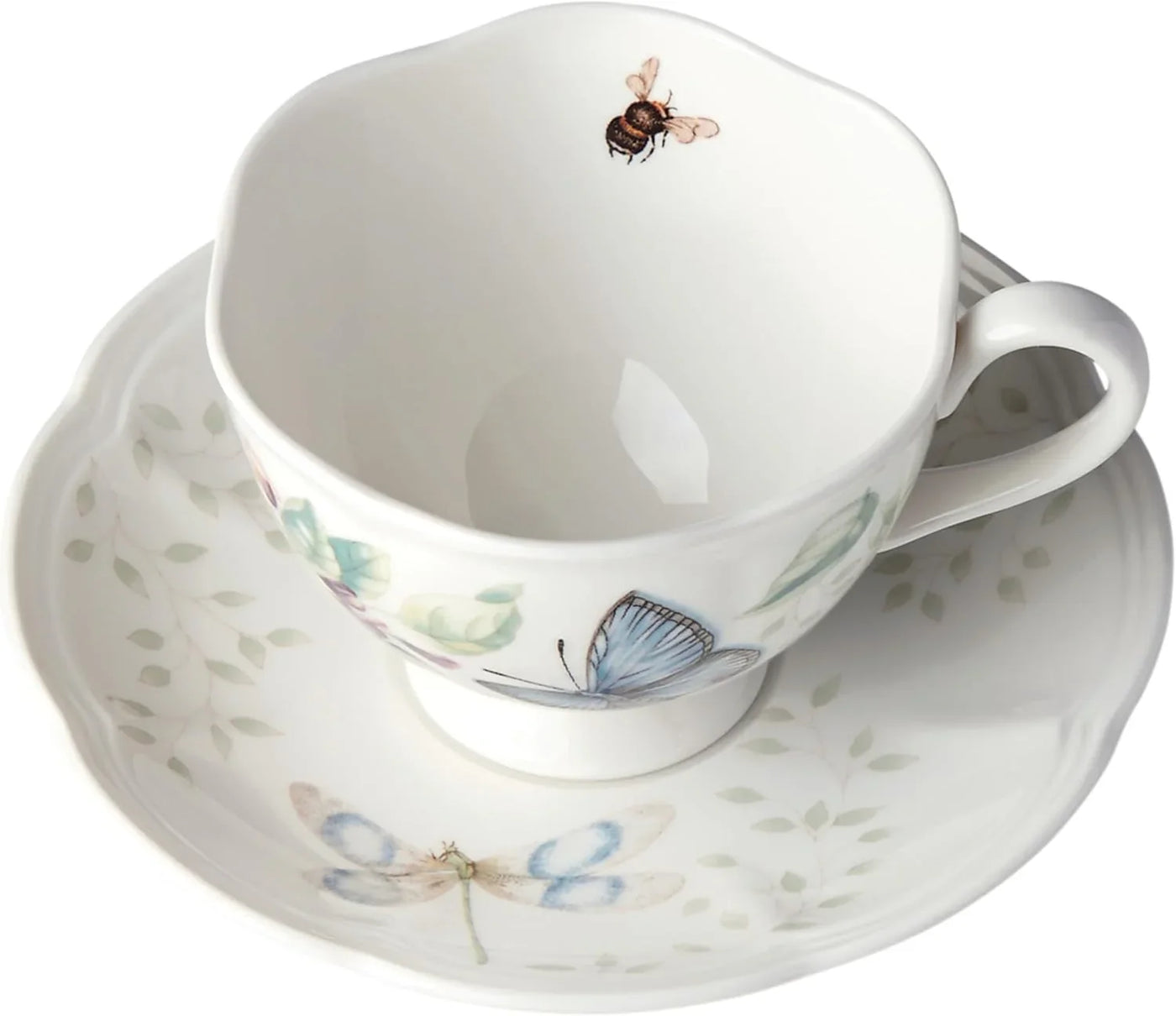 Porcelain Meadow Cup and Saucer, 1.3 LB, Blue Butterfly