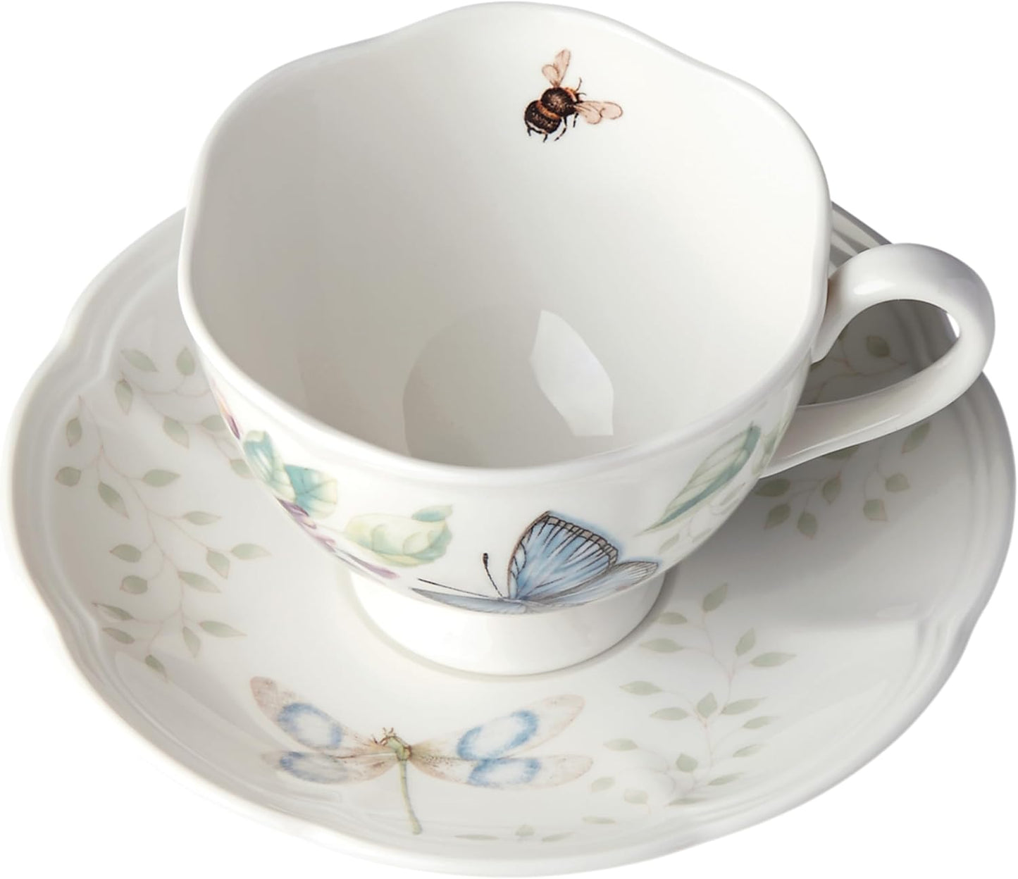 Porcelain Meadow Cup and Saucer, 1.3 LB, Blue Butterfly
