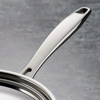 Stainless steel cookware handle with sleek, modern design for everyday kitchen use