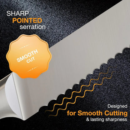 Bread Knife 10 Inch: Japanese High Carbon Stainless Steel Professional Grade Serrated Bread Knife, Razor Sharp Edge Cake Knife for Homemade Bread/Bagels/Cake