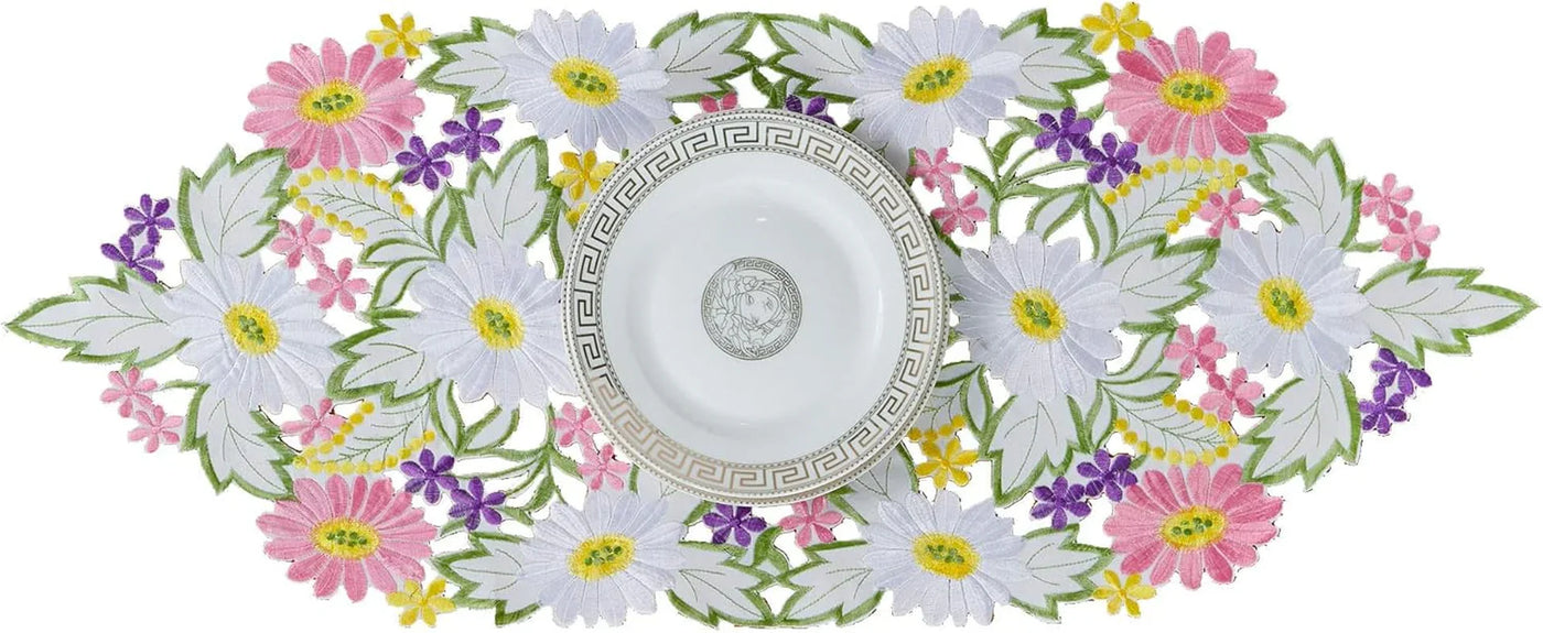 Spring Daisy Table Runners Embroidered Flowery Table Linen for Home Decoration 13 X 34 Inch