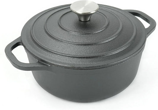 Cast Iron Pre-Seasoned Mini Dutch Oven, Dia. 18 Cm/7 Inch, 1.5 Quart, with Silicone Bread Sling Black