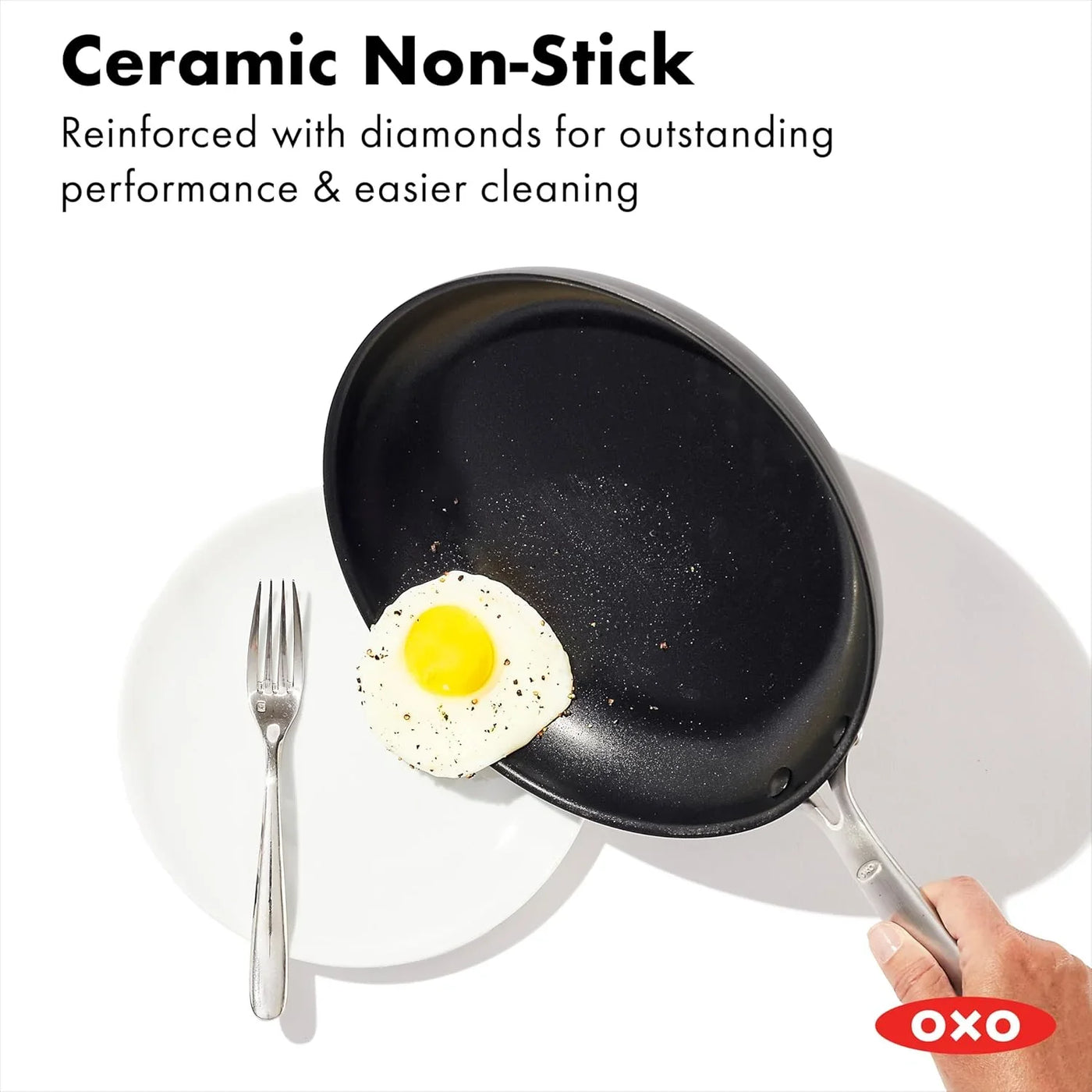 Enhanced 10" Frying Pan Skillet, Pfas-Free Ceramic Nonstick, Durable Hard Anodized Cookware, Scratch Resistant, Stainless Steel Handle, Good Grips, Dishwasher Safe, Oven Safe, Black