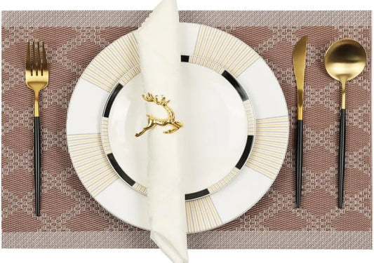 Brown Placemats Set of 4, Woven Vinyl Washable Table Mats, Heat Resistant Easy Clean Wipeable PVC Place Mats for Dining Table, Kitchen, Indoor & Outdoor Use