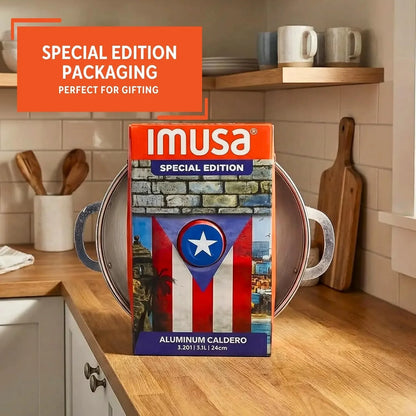 3.2Qt Boricua-Themed Aluminum Caldero with Lid, Caribbean Dutch Oven for Rice, Stews & Everyday Cooking