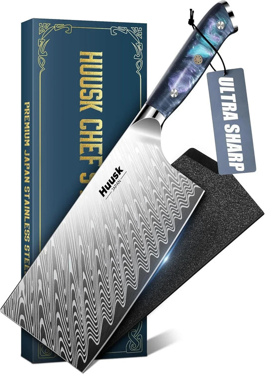Stainless Meat Cleaver Knife 7" - Butcher Knife for Meat Cutting with Resin Handle, Heavy Duty Vegetable Chopping Knives with Full Tang Blade, Japanese High Carbon Steel, Gift Idea for Men Women