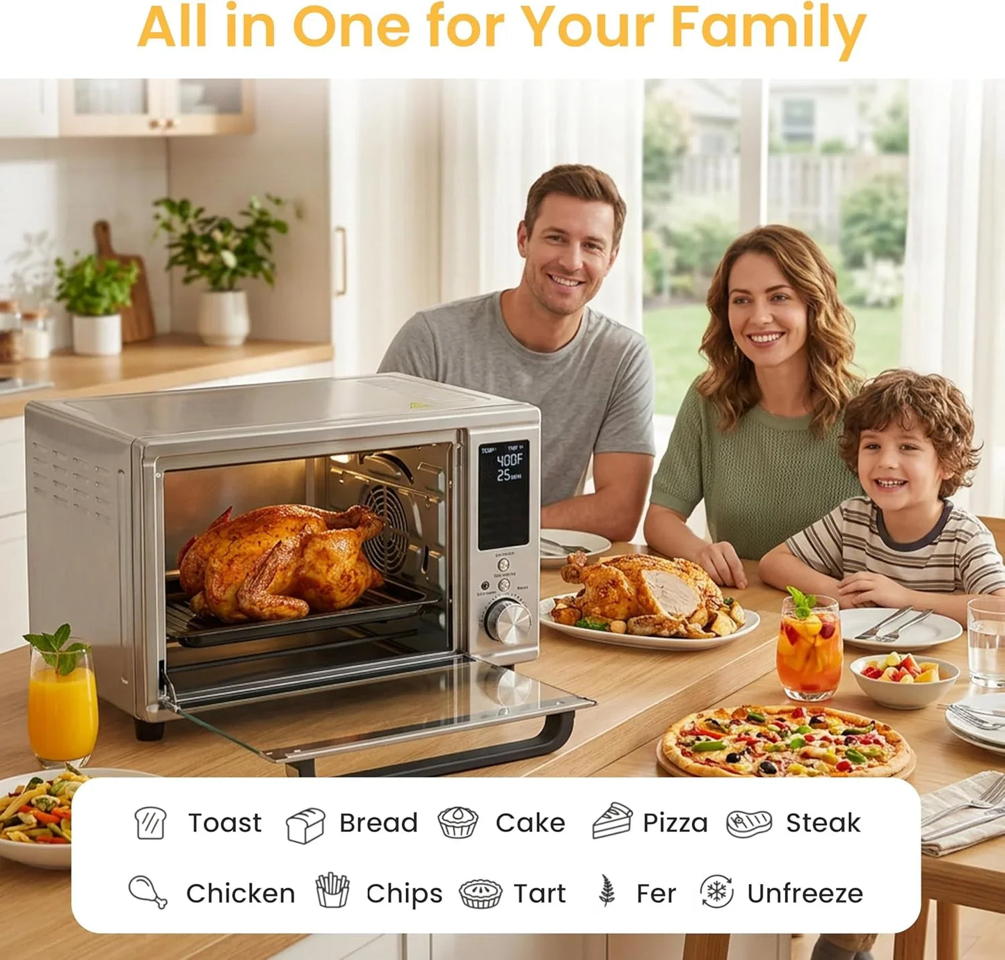 29.6QT Air Fryer Toaster Oven Combo with Smart Probe, 12-In-1 Countertop Convection Oven, 450°F, Stainless Steel