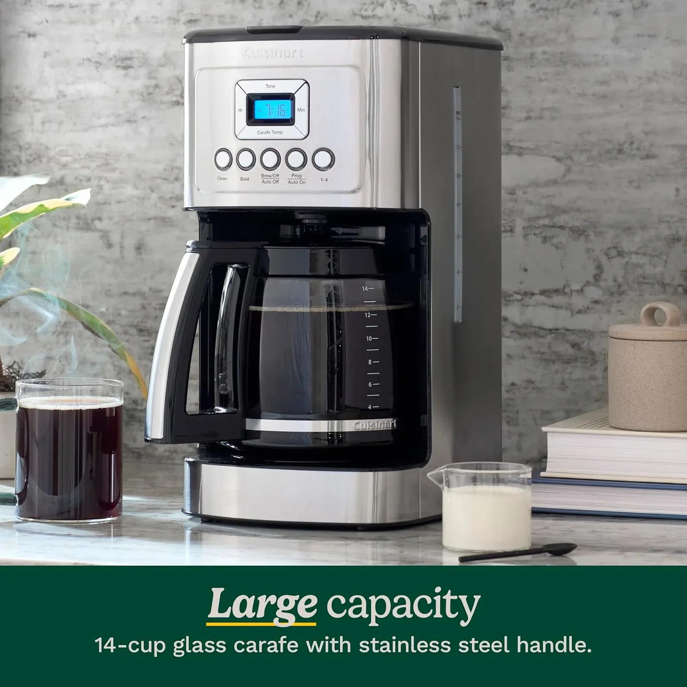 14-Cup Coffee Maker, Programmable Perfectemp Glass Carafe Coffee Machine with 1-4 Cup Setting, Brew Strength Control and Pause, Stainless Steel, DCC-3200NAS