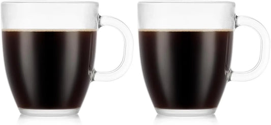 12Oz Bistro Coffee Mug Single-Wall Tempered Glass, 2 Pack, Clear | Single-Wall