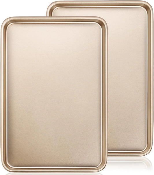 Baking Sheet Pan Set of 2,  Commercial Cookie Sheets for Baking, Nonstick Carbon Steel Jelly Roll Pan Oven Tray 15X10 Inch, Heavy Duty & Easy Clean