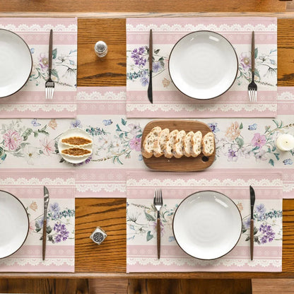 Pink Printed Lace Floral Spring Placemats Set of 4, 12X18 Inch Seasonal Summer Holiday Table Mats for Party Kitchen Dining Decoration