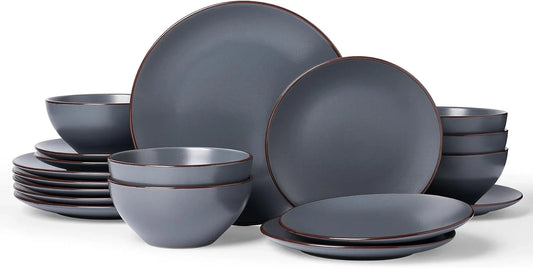 Venus Plates and Bowls Sets, 18 Pieces Stoneware Speckled Dishes Dinnerware Set for 6, Matte Charcoal - Microwave & Dishwasher Safe, Modern Minimalist, for Everyday Meals & Formal Dining