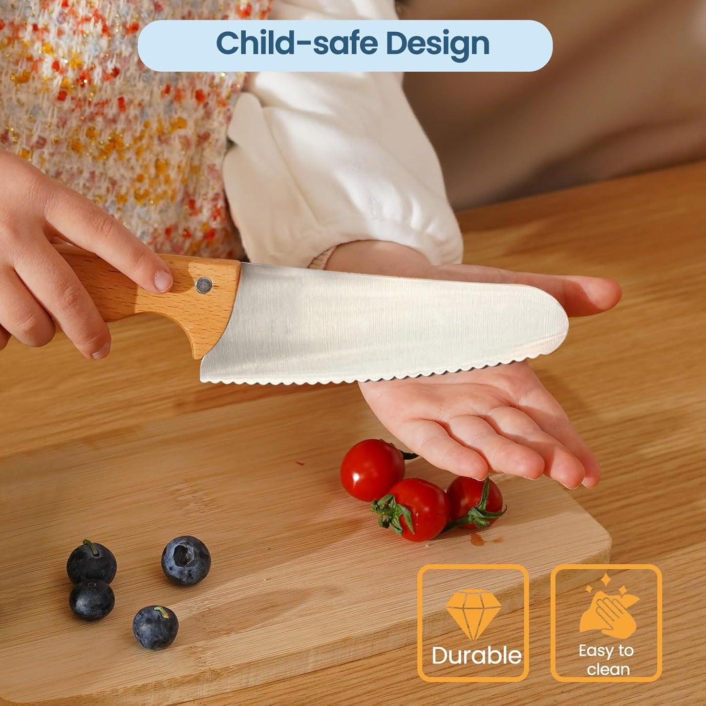 Kids Safe Knife Set, 4Pcs Beginners Kitchen Knives for Real Cooking, Food-Grade Stainless Steel Blades for Cutting Chopping, Child First Starter Knife, Bpa-Free (Silver)