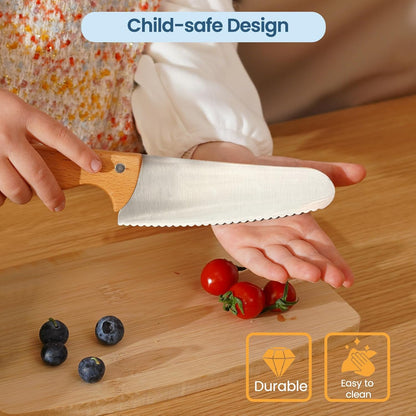 Kids Safe Knife Set, 4Pcs Beginners Kitchen Knives for Real Cooking, Food-Grade Stainless Steel Blades for Cutting Chopping, Child First Starter Knife, Bpa-Free (Silver)