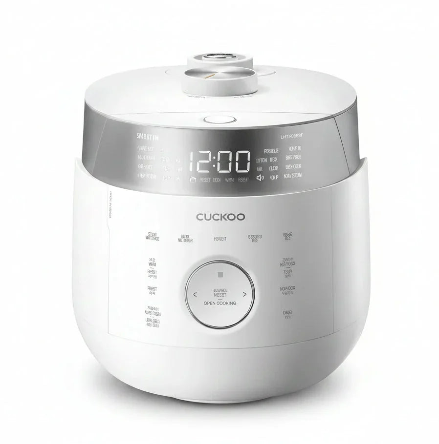 Cuckoo smart rice cooker with digital display and multiple cooking functions for modern kitchen use
