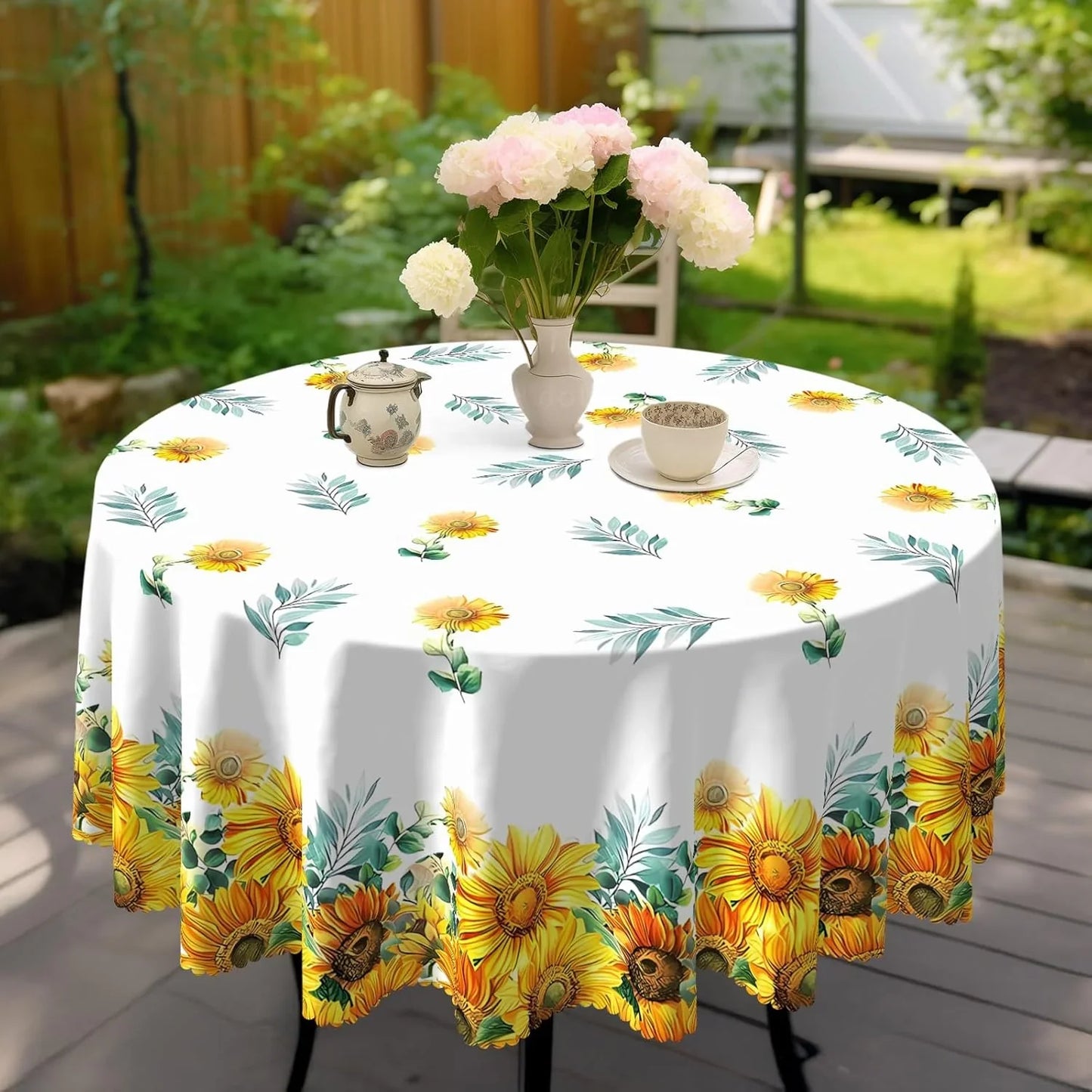 Sunflower round Tablecloth 60Inch,Tablecloth Waterproof and Wrinkle-Free, Boho Table Covers, Summer Decorations for Home