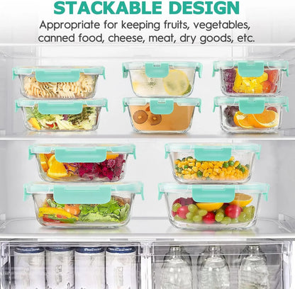 34Pcs Glass Food Storage Containers with Lids Set, Airtight Glass Meal Prep Containers (17 Containers & 17 Lids), Leak Proof Lunch Container Bpa-Free, Microwave, Oven, Freezer, Dishwasher Safe-Green