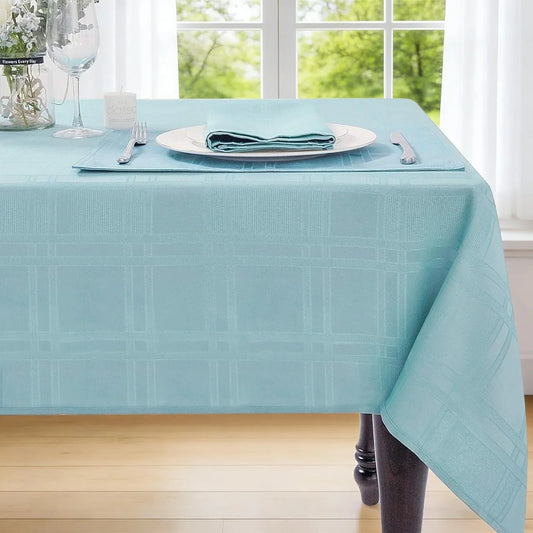 Soild Plaid Jacquard Table Cloth Elegance Wrinkle Resistant Contemporary Woven Decorative Tablecloths, Spillproof Soil Resistant Table Cover for Dining/Party/Wedding/Holiday,52 X 70,Turquoise