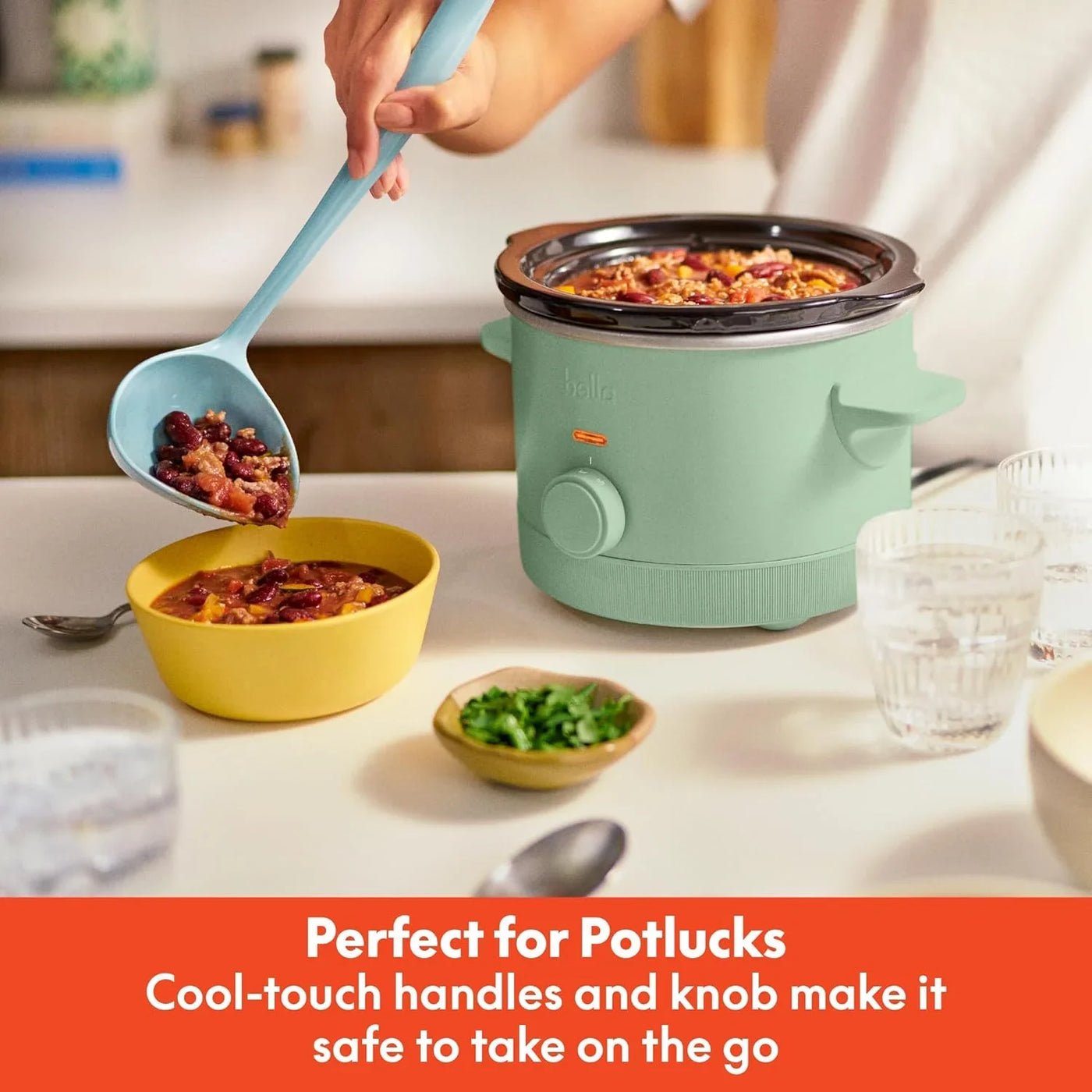 1.5 Qt Slow Cooker with 3 Heat Manual Control, Ceramic Nonstick Coating, Dishwasher Safe Stoneware Pot and Tempered Glass Lid, Tangle Free Cord Wrap & Cool Touch Handles, Seaglass