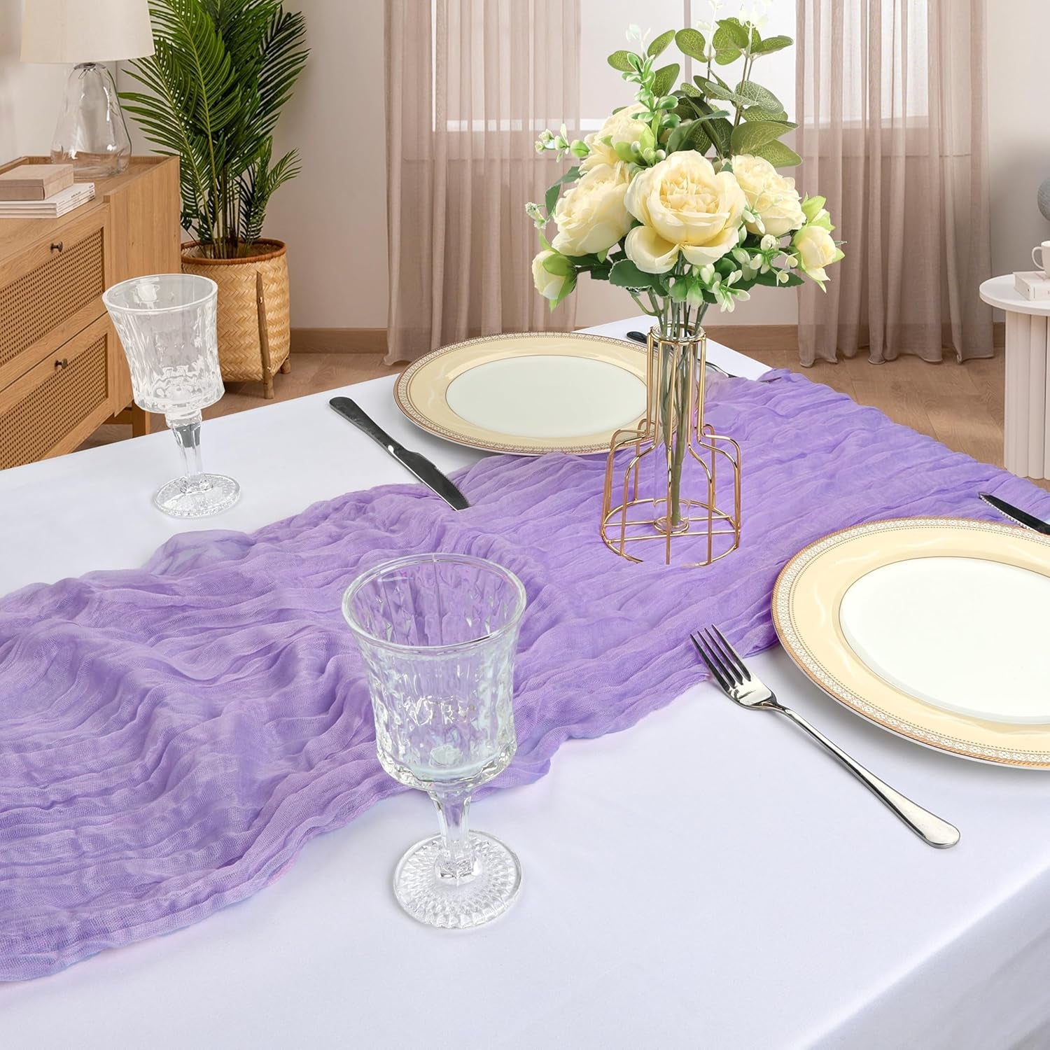 6 Pack 10FT Lavender Purple Cheesecloth Table Runner 120 Inch Gauze Rustic Boho Spring Cheese Cloth Table Runner Sheer Fabric Decorations for Holiday Party Wedding Banquet Bridal Baby Shower Décor
