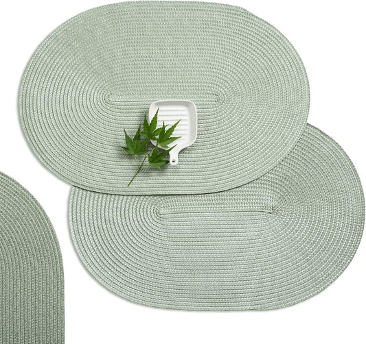Placemats Set of 6 for Dining Table Washable Woven Non-Slip 18X12 Inches Placemat Heat-Resistant Durable Table Mats for Dining Table Easy to Clean (Sage Green, 6)