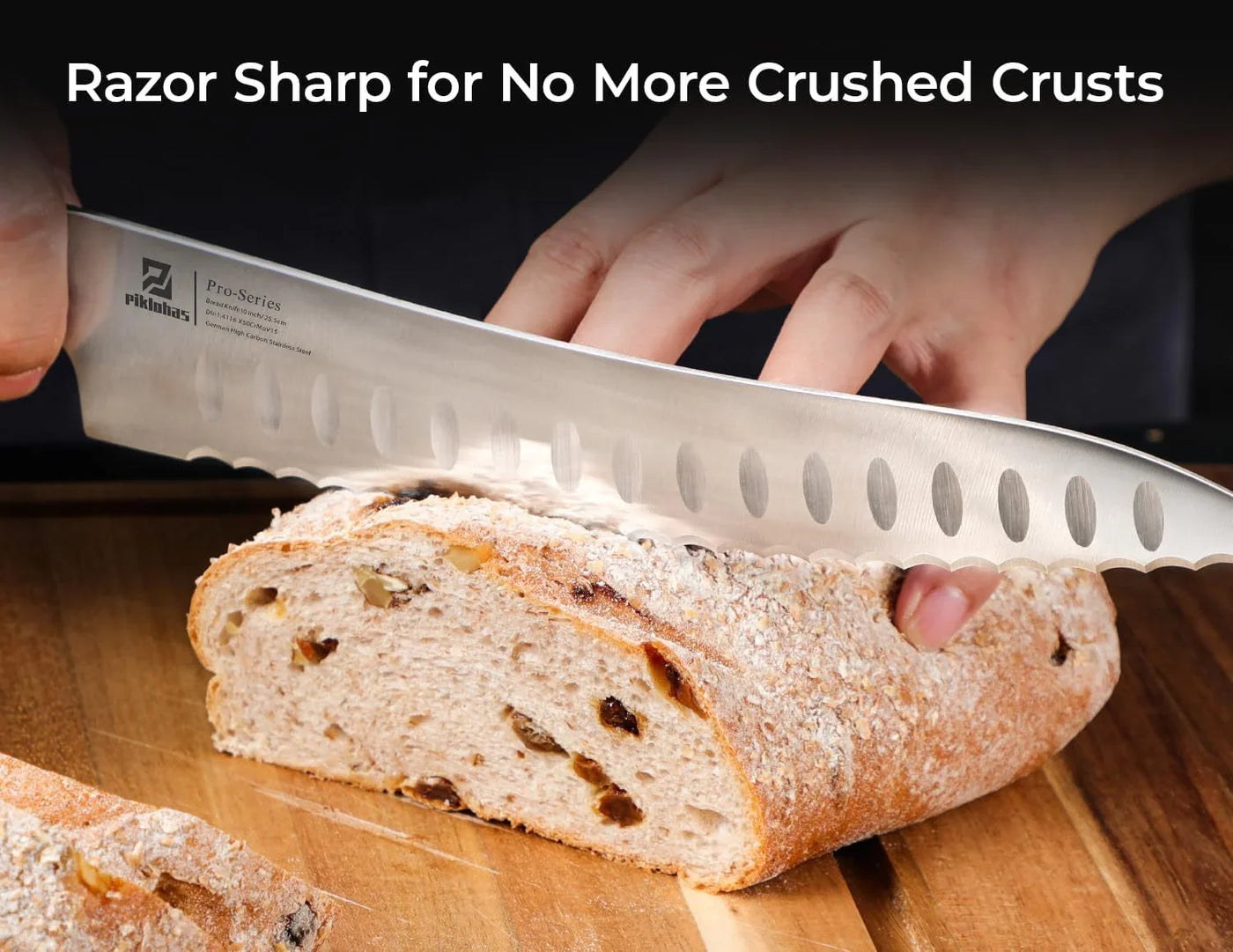 Resharpenable Bread Knife for Homemade Bread, 10 Inch Serrated Sourdough Knife with Offset Handle, Innovative Wavy Edge for Clean Slices Crusty Bread, Bagels, Pineapple & Tomatoes, Gift Box