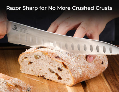 Resharpenable Bread Knife for Homemade Bread, 10 Inch Serrated Sourdough Knife with Offset Handle, Innovative Wavy Edge for Clean Slices Crusty Bread, Bagels, Pineapple & Tomatoes, Gift Box