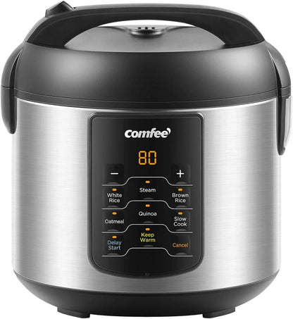Compact Rice Cooker, 6-In-1 Stainless Steel Multi Cooker, Slow Cooker, Steamer, Saute, and Warmer, 2 QT, 8 Cups Cooked(4 Cups Uncooked), Brown Rice, Quinoa and Oatmeal, 6 One-Touch Programs, Corded Electric