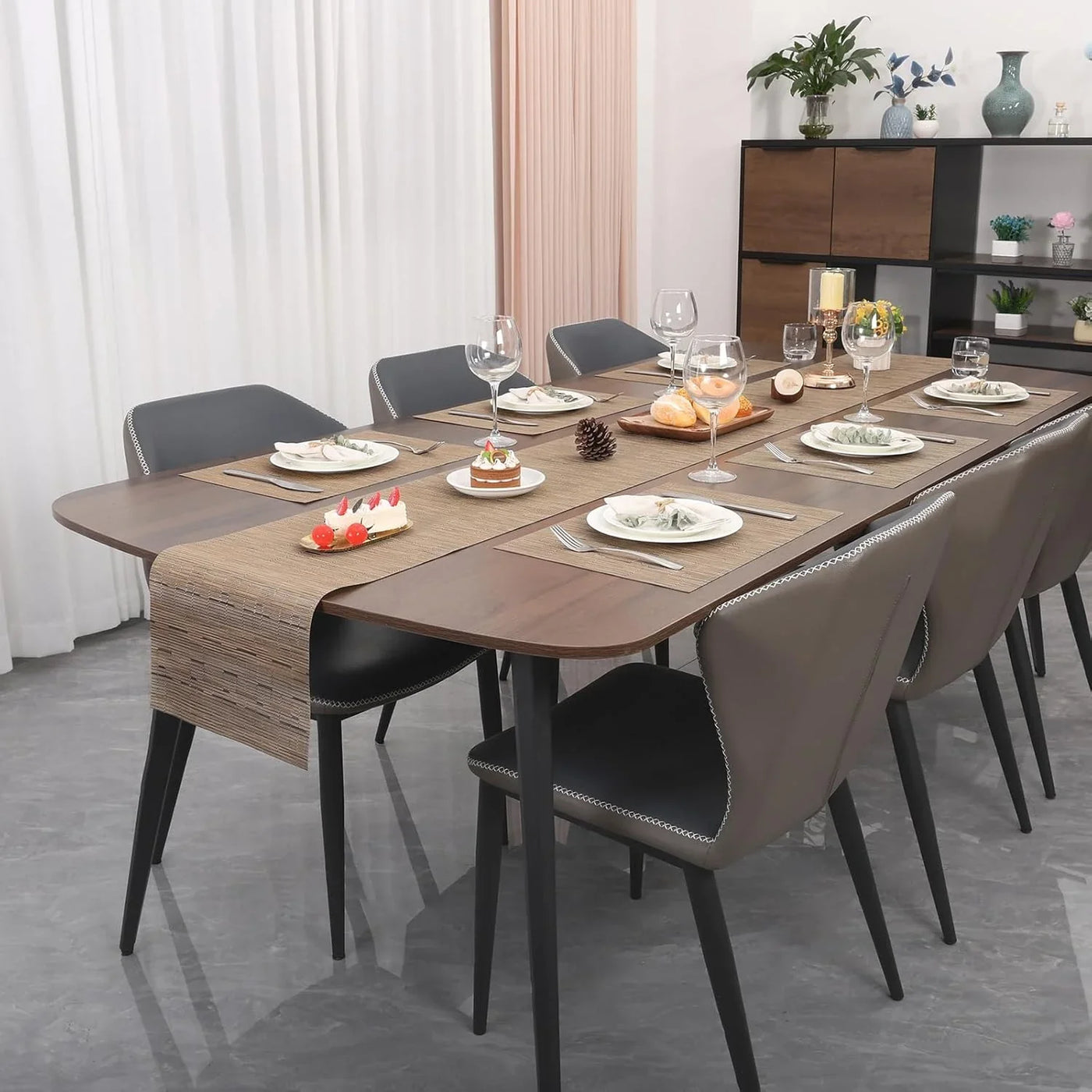 Table Runner, Vinyl Table Runner Indoor 55 Inch Long Arbitrarily Cropped Runner for Table Heatproof for Home Party (Light Brown, 12 X 55 Inch)