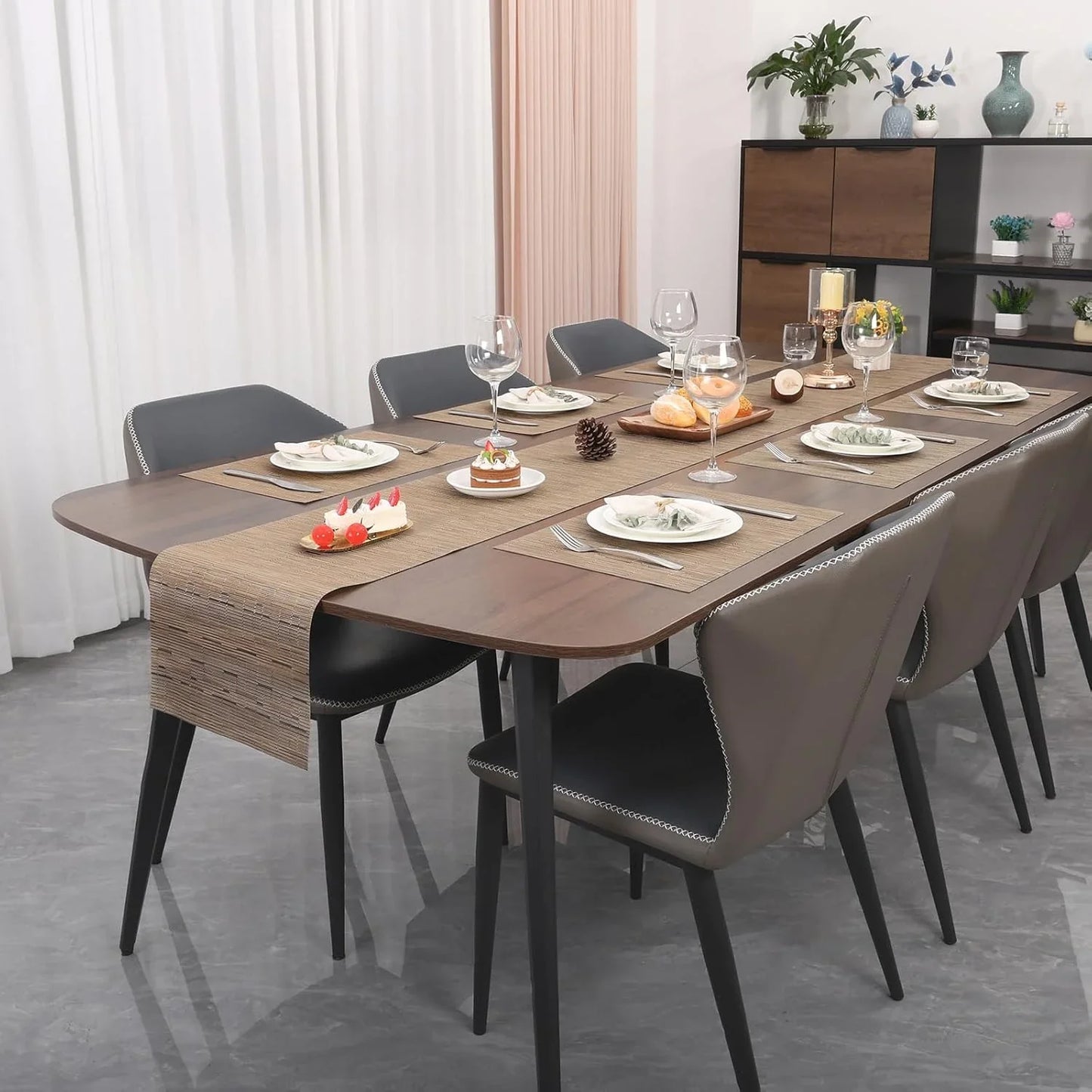 Table Runner, Vinyl Table Runner Indoor 55 Inch Long Arbitrarily Cropped Runner for Table Heatproof for Home Party (Light Brown, 12 X 55 Inch)