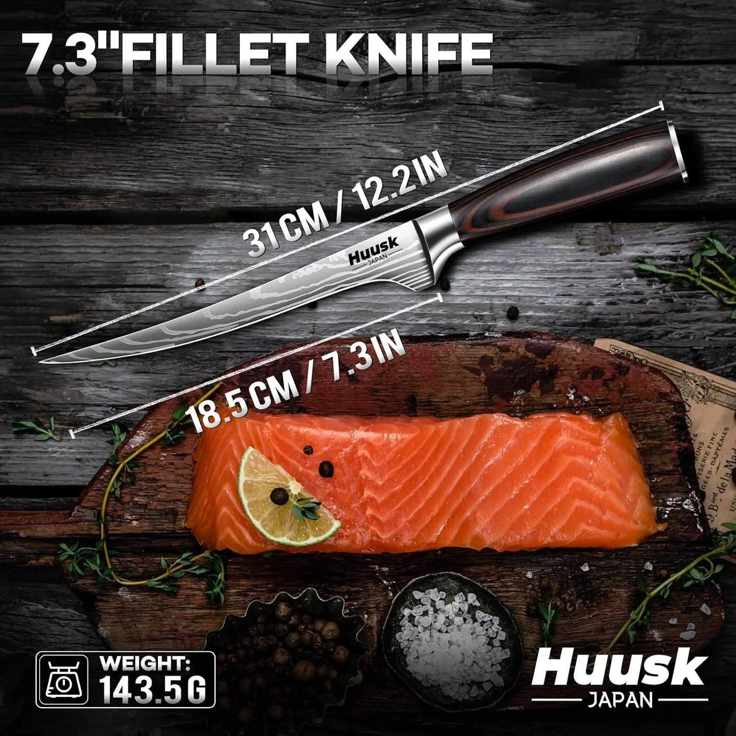 Filet Knife for Fish - 7 Inch Fish Fillet Knife with Wood Handle, Flexible Boning Knives for Meat Cutting, Professional Japanese Fishing Knives for Meat Poultry Cutting, Christmas Gifts for Men