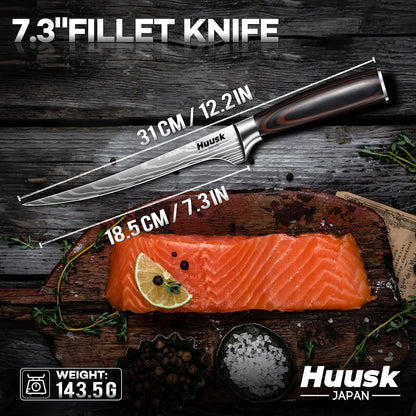 Filet Knife for Fish - 7 Inch Fish Fillet Knife with Wood Handle, Flexible Boning Knives for Meat Cutting, Professional Japanese Fishing Knives for Meat Poultry Cutting, Christmas Gifts for Men