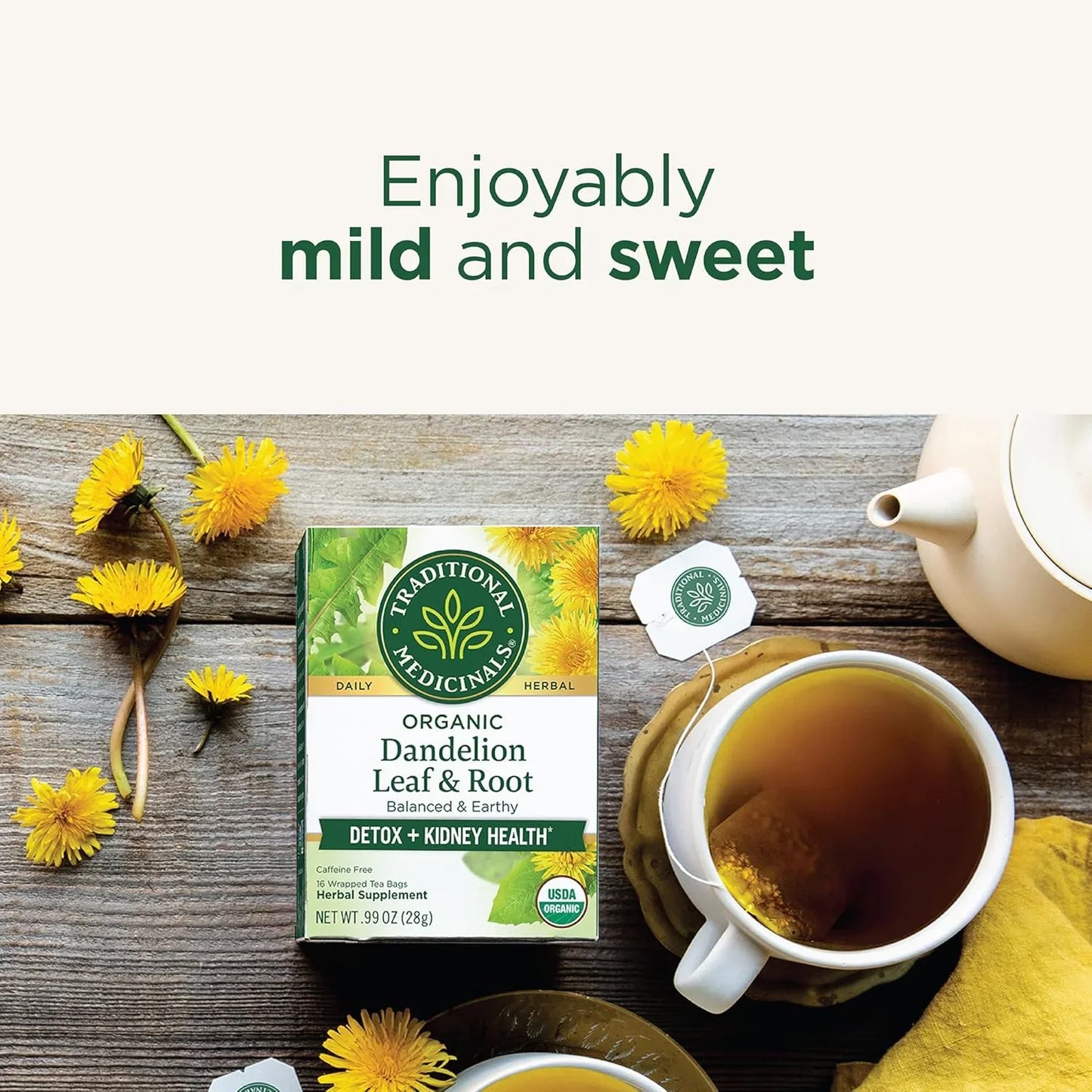 Organic, Dandelion Leaf & Root - Dandelion Root Tea, Supports Normal Detox + Digestion - Kosher, Non-Gmo, Caffeine-Free, Compostable - 16 Tea Bags