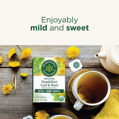 Organic, Dandelion Leaf & Root - Dandelion Root Tea, Supports Normal Detox + Digestion - Kosher, Non-Gmo, Caffeine-Free, Compostable - 16 Tea Bags