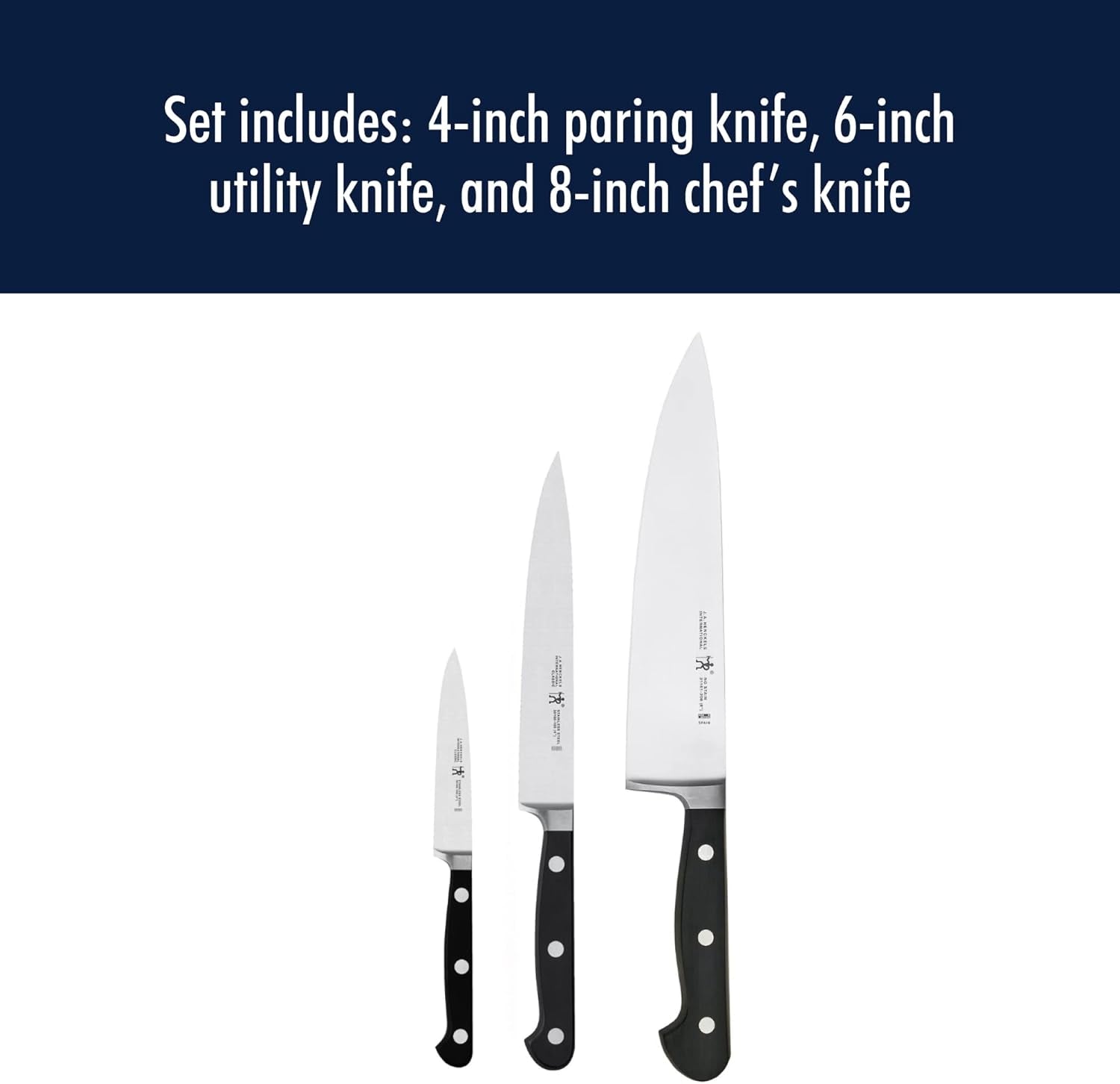 Classic Razor-Sharp 3-Piece Kitchen Knife Set, Chef Knife, Paring Knife, Utility Knife, German Engineered Informed by 100+ Years of Mastery, Stainless Steel
