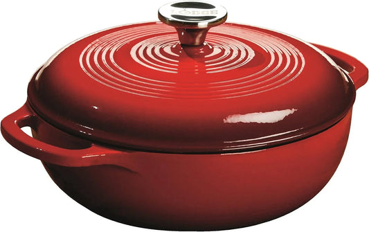 3 Quart Enameled Cast Iron Dutch Oven with Lid – Dual Handles – Oven Safe up to 500° F or on Stovetop - Use to Marinate, Cook, Bake, Refrigerate and Serve – Island Spice Red