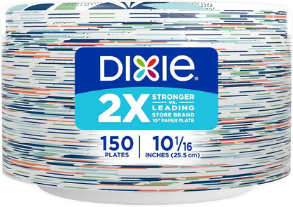 Large Paper Plates, 10 Inch, 150 Count, 2X Stronger*, Microwave-Safe, Soak-Proof, Cut Resistant, Disposable Plates for Everyday Breakfast, Lunch, & Dinner Meals