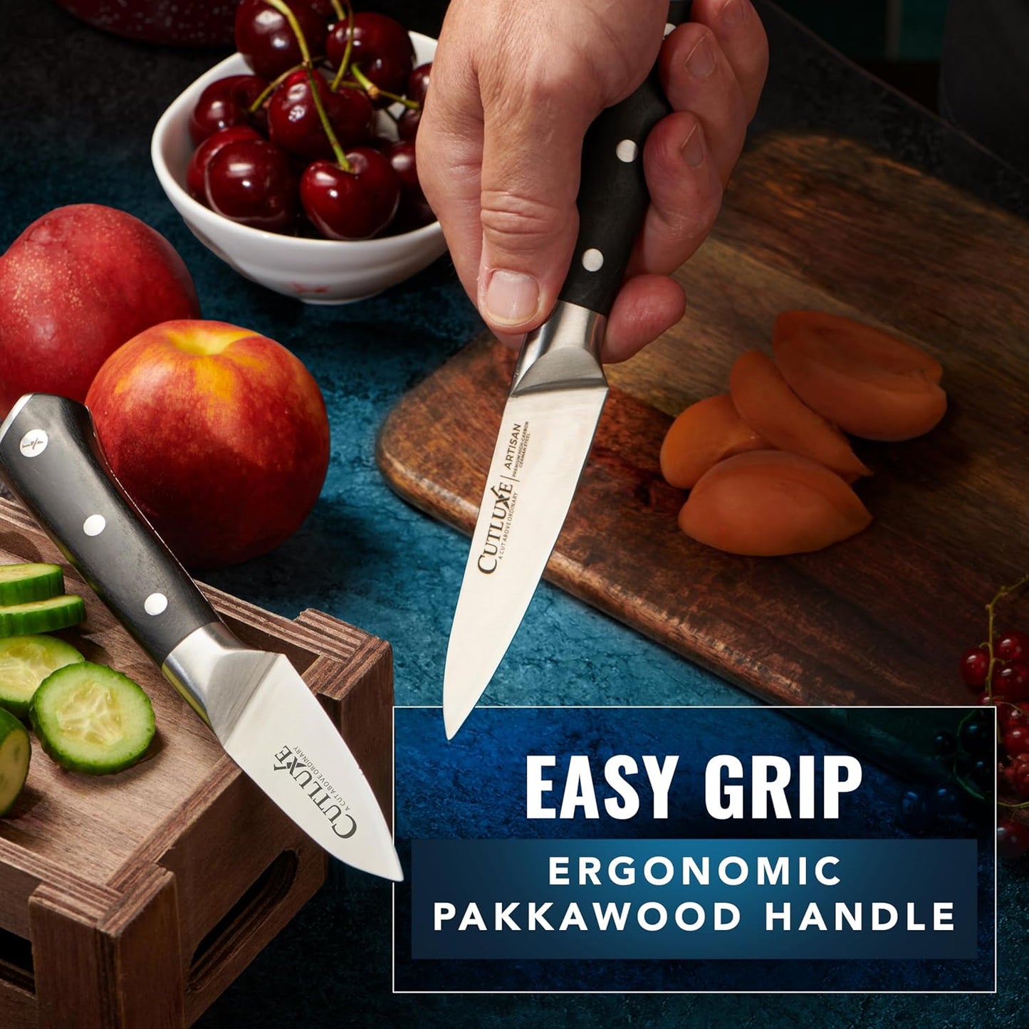 Paring Knife Set – 4" Fruit and 3" Peeling Knives – Small Knife with Razor Sharp Blade – High Carbon German Steel, Full Tang & Ergonomic Handle Design – Artisan Series