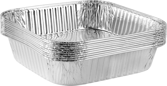 Disposable 8'' X 8'' X 2'' Inch Square Aluminum Tin Foil Baking Pans Bakeware - Cookware Perfect for Baking Cakes, Breads, Brownies, Bread, Meatloaf, Lasagna, Pack of 10