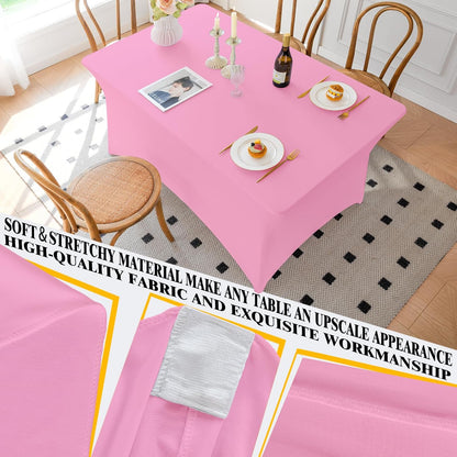 Table Cloth Pink 4FT Spandex Tablecloth for Rectangle Fitted Table Cloths Stretch Covers Washable Wrinkle Free Tablecloths for Festival Camping Picnic Wedding Party