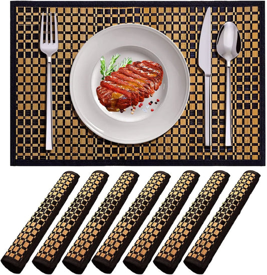 8 Pack Bamboo Placemats, 18X12 Inches Rectangular Natural Bamboo,Heat Resistant,Anti-Slip Dining Table Mats for Dinning Room and Kitchen (8)