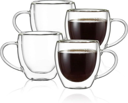 5Oz Espresso Mugs (Set of 4),Double Wall Insulated Glass Coffee Mugs with Handle,Espresso Shot Glasses,Clear Expresso Coffee Cups…