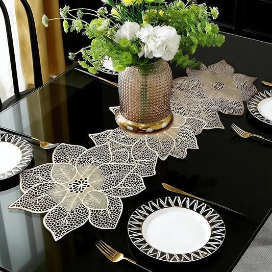 Gold Table Runners 36 Inches Valentines Day Decorations Flower Shaped Table Runner Waterproof Washable for Wedding, Banquet, Birthday,Party,Restaurant(Gold Flower Shaped)