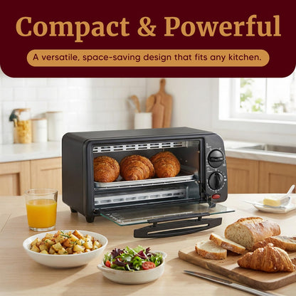 ETO236 Personal Compact 2 Slice Countertop Toaster Oven with 15 Minute Timer & Adjustable Temperature, Bake, Broil, & Toast, Black