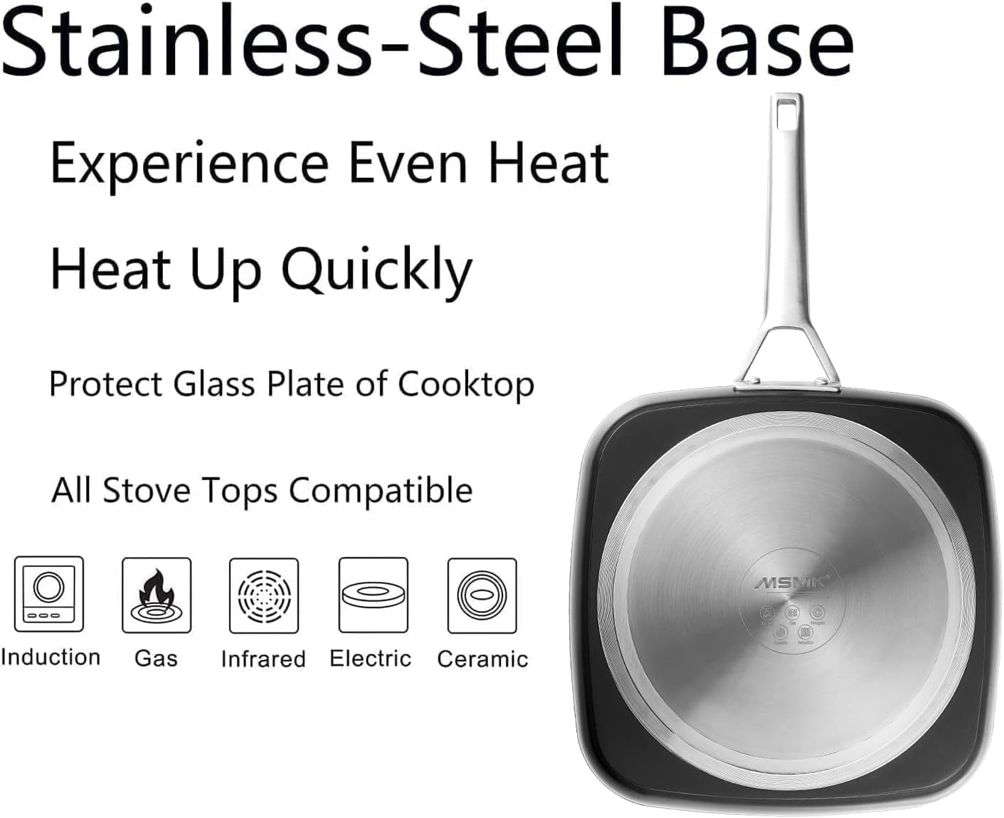 Square Grill Pan with Lid, 9.5 Inch Titanium and Ceramic Nonstick Grilling Skillet Pan，Stay-Cool Handle，Compatible with All Stovetops，Pfoa Free，Dishwasher & Oven Safe，Indoor Chicken Skille